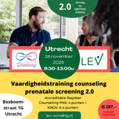 Utrecht - Bosboomstraat 1G, 18 november 2025 9:30u-13:00u | Vaardigheidstraining Counseling Prenatale Screening 2.0